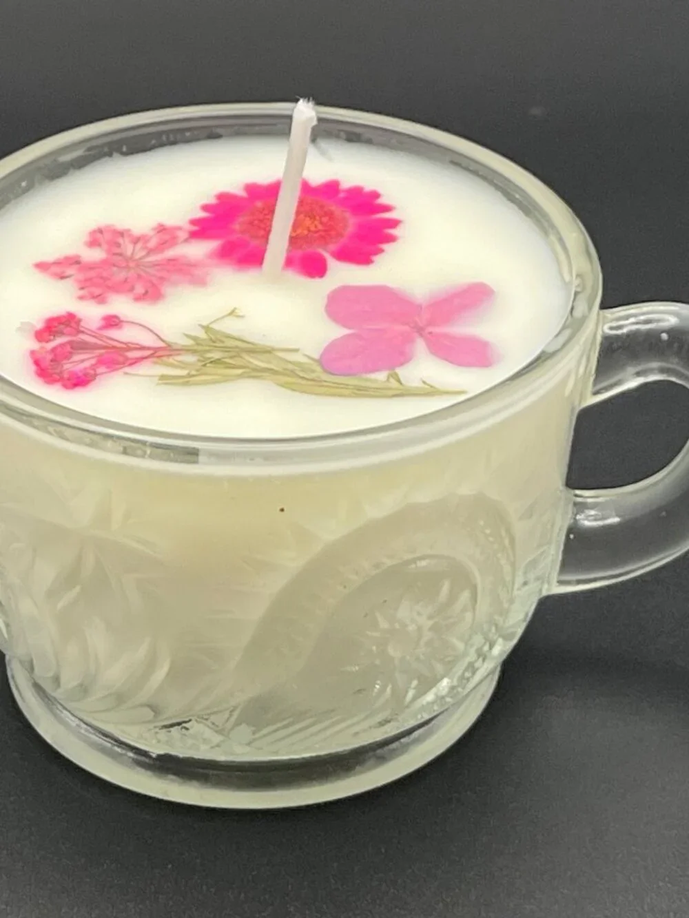 Pink Petal Frosted Glass Teacup Candle